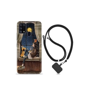 Samsung Galaxy A31 Kılıf Desenli Silikon Boyun Askılı Ananas Camera Glass 1358