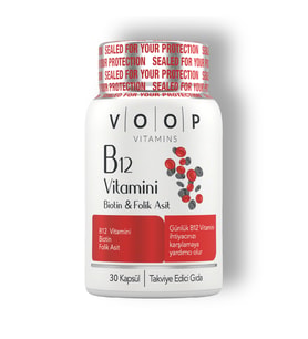 B12 Vitamini - Biotin&Folik Asit Cilt, Saç, Tırnak ve Beyin Sağlığı Destekleyici 30 Bitkisel Kapsül.