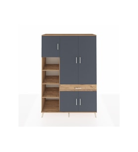 Hyperion Dolap 8 Raflı Tek Çekmeceli 5 Kapaklı 132x44x195 Çam-Antrasit/Çam