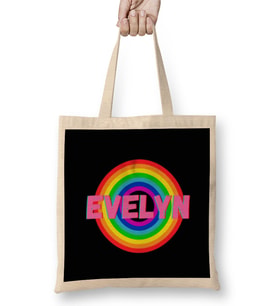 Evelyn -Name personalized Custom - vintage Retro Rainbow Style Design Gift Baby-Gift For Her Bez Çanta Uzun Saplı