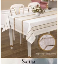 Sahra Kapicino 160x260 cm Polyester Ajurlu Keten Masa Örtüsü Şık Tablecloth Dekor
