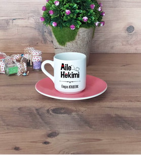 Aile Hekimi Türk Kahvesi Fincanı Pembe Tıp Bayramı Hediyesi