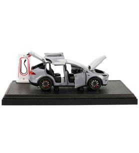 1:24 Şarj İstasyonlu Sesli Işıklı Kapıları Açılır  Metal Tesla Model X Araba 18 Cm Nardo Gri