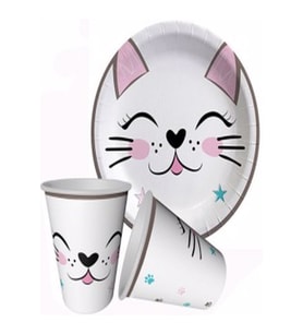 Tabak-bardak Baskılı Mıss Cat 8'li