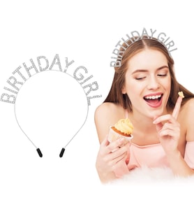Kristal Taşlı Gümüş Birthday Girl Yazılı Doğum Günü Parti Tacı 19x11cm