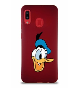 Samsung Galaxy A30 Soft Premier Kapak Donald Duck-A Tasarımlı Silikon Kılıf - Mürdüm (Şeffaf)