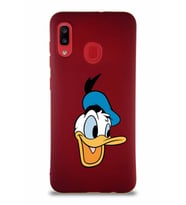 Samsung Galaxy A30 Soft Premier Kapak Donald Duck-A Tasarımlı Silikon Kılıf - Mürdüm (Şeffaf)