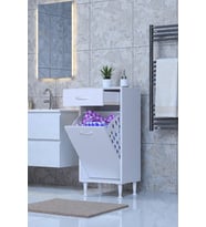Eliusta Asil 50 cm Kirli Çamaşır Sepetli Banyo Dolabı 1 Çekmeceli Mutfak Çok Amaçlı Dolap 50x88x32,5 cm (Beyaz)