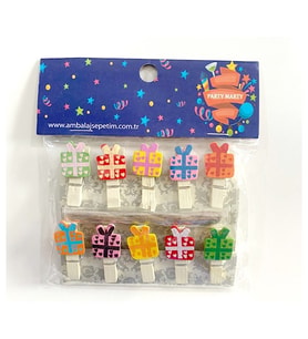 Party Marty Ahşap Mandal Hediye Paketi Figürlü 3,5Cm 10Lu