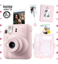 Instax mini 12 Pembe Fotoğraf Makinesi-20'li Film-Kıskaçlı Stand-PVC Albüm ve Simli Pleksi Kılıf Seti