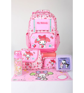 x Dekomus Lisanslı My Melody Sweet Berry Collection Okul,Termoslu Beslenme ve Kalem Çantası,Beslenme Kabı,Matara