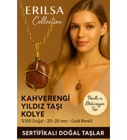 Sertifikalı Gold Renkli Doğal Kahverengi Yıldız Taşı Kolye – Parıltı ve Motivasyon Taşı (Çok Renkli)