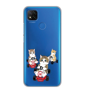 Xiaomi Redmi 9C / 10A Uyumlu Kediler Araba Tasarımlı Şeffaf Telefon Kılıfı
