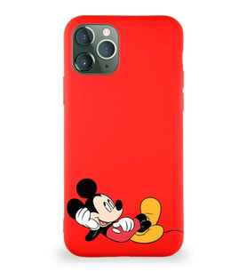 Apple iPhone 11 Pro Soft Premier Kapak Mickey Mouse-F Tasarımlı Silikon Kılıf - Kırmızı (Şeffaf)