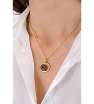14 K Gold Kaplama 925 Ayar Gümüş Antik Cam Baskı Arı Kolye