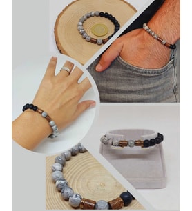 Gri Jasper & Oniks Taşı 8mm Unisex Tasarım Bileklik Hawaii Model (9808)