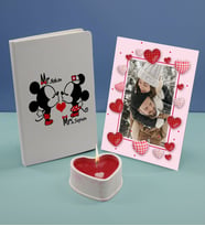 BK Gift Sevgililere Özel Beyaz Defter Dekoratif Çerçeve ve Kalp Taş Obje Kokulu Mum Hediye Seti-5, Sevgiliye Hediye, Sevgililer Günü