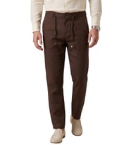DeepSEA Kahve Slim Fit Likralı Keten Dokulu Lastikli Belli İpli Yazlık Erkek Pantolon 2603001