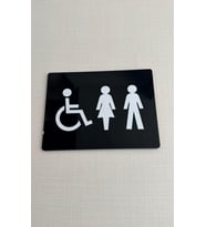 Siyah Pleksi Kadın Erkek Engelli Wc  Levhası Unisex Tuvalet Yönlendirme Tabelası