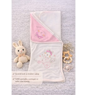 Kız Bebek Battaniyesi Pembe Dansçı Kedi Başlıklı Soft Battaniye Bebek Örtüs