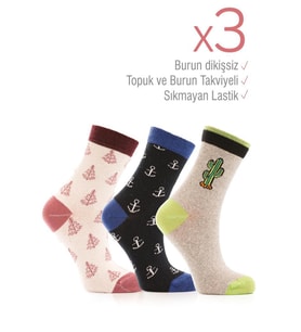 Miorre 3lü Bayan Soket Çorabı (Çok Renkli-Multı)