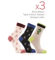 Miorre 3lü Bayan Soket Çorabı (Çok Renkli-Multı)
