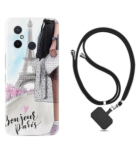 Xiaomi Redmi 12C Kılıf Resimli Boyun Askılı İpli Desenli Silikon Bonjour Paris 1419