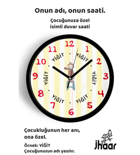 İsme Özel Diş Fırçalayan Maymun Çocuk Odası Duvar Saati Orta Boy 30 cm Siyah Camlı Sessiz