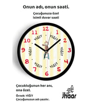 İsme Özel Diş Fırçalayan Maymun Çocuk Odası Duvar Saati Orta Boy 30 cm Siyah Camlı Sessiz