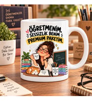 Öğretmenim Sessizlik Benim Premium Paketim Esprili Baskılı Kupa – Öğretmene Hediye