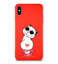Apple iPhone XS Max Soft Premier Kapak Coolcat Tasarımlı Silikon Kılıf - Kırmızı (Şeffaf)