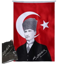Türk Bayrağı Kalpaklı Atatürk Fotoğraflı Türkiye Bayrağı 70x105 cm