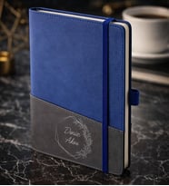 BK Gift Kişiye Özel Mavi Termo Deri Defter -9, Kartvizit Bölmeli, Çizgili Ivory Kağıt