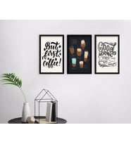 BK Home Coffee Tasarımlı Dekoratif 3’lü Ahşap Siyah Çerçeveli Tablo-7