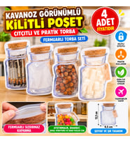 Mey İthalat® Kavanoz Görünümlü Kilitli Poşet Çıtçıtlı ve Pratik Torba 4 Adet