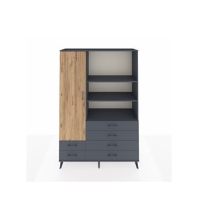 Hyperion Dolap 7 Raflı 6 Çekmeceli Tek Kapaklı  132x44x195 Antrasit-Çam/Antrasit