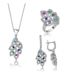 Yaprak TasarımlıZirkon Taşlı 925 Ayar Gümüş Kadın Set