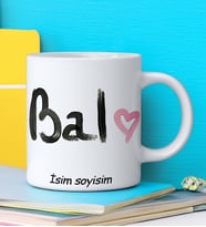 BAL Tasarımlı İsim Soyisim Yazılı Kişiye Özel Kupa Bardak