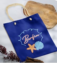 BK Gift Kişiye Özel Yaz Temalı İsimli Saks Mavi Halat Saplı Kumaş Plaj Çantası -3, Baskılı Omuz Çantası, Alışveriş Çantası, Arkadaşa Hediye, Sevgiliye Hediye