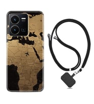 Vivo Y22 Kılıf Silikon Boyun Askılı İpli Desenli Silikon Map Planet 1656