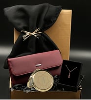 Kişiye Özel Siyah Ayna& Siyah Şal& Bordo Kadın Cüzdanı& Rose Gold Zirkon Taşlı Kolye Hediye Seti