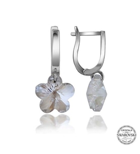 Swarovski Crystal Taşlı Gümüş Beyaz Papatya Sallantılı Kadın Küpe