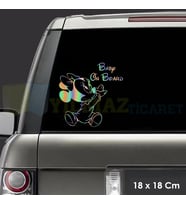 Miny Mouse Arabada Bebek Var Baby On Board Hologram Oto Sticker Etiket Yapıştırma Araba 18 x 18 Cm