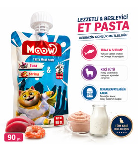 Moow Taze Ton Balıklı Karidesli ve Keçi Sütlü Kedi Et Ezmesi 90 gr