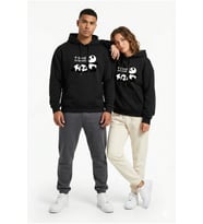 Unisex Oversize Hoodie Panda Figür Baskılı (Siyah)
