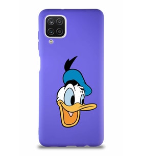 Samsung Galaxy A12 Soft Premier Kapak Donald Duck-A Tasarımlı Silikon Kılıf - Mor (Şeffaf)