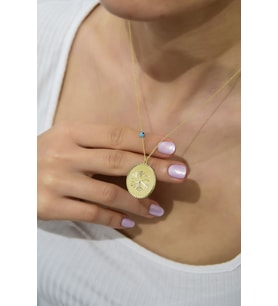 925 Ayar Gümüş Gold Kaplama Kar Tanesi Plaka Kolye