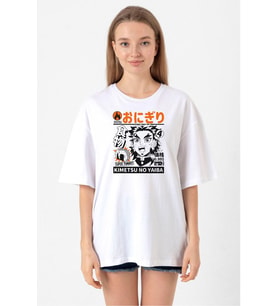 Demon Slayer Anime Super Yummy Beyaz Kadın Oversize Tshirt