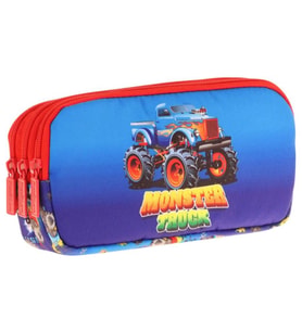Kaukko Kids Kırmızı Mavi, Monster Truck, Erkek Çocuk Üç Bölmeli Okul Kalem Çantası - L8257 (Çok Renkli)