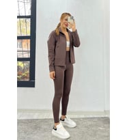 Oysho Fermuarlı Tayt Takım Kahve